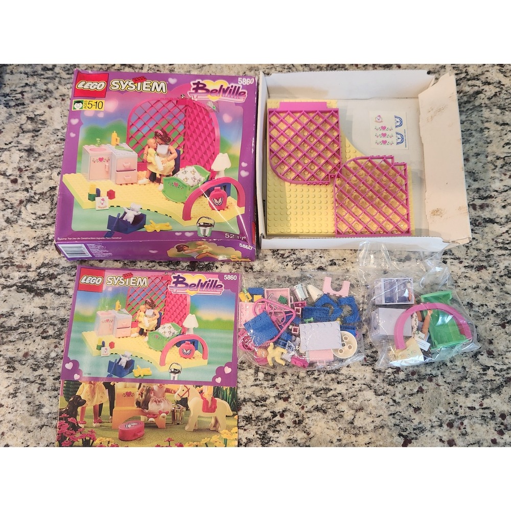 Vintage LEGO Belville Nursery Set 5860 Pink Yellow 1994 Box Manual Stickers